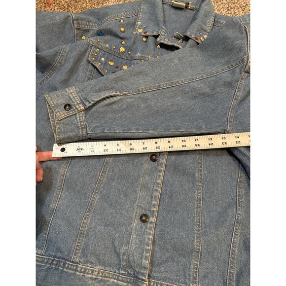 Ideas Jacket Medium Denim Jean Embellished Studded Rhinestone Light Wash - Picture 9 of 10